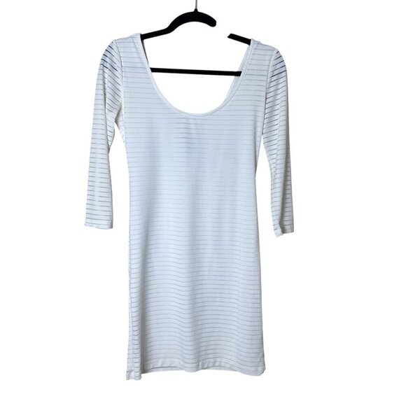 FOREVER 21 Sheer Stripe Body Con Low Back White Dress Size Medium - Picture 1 of 7